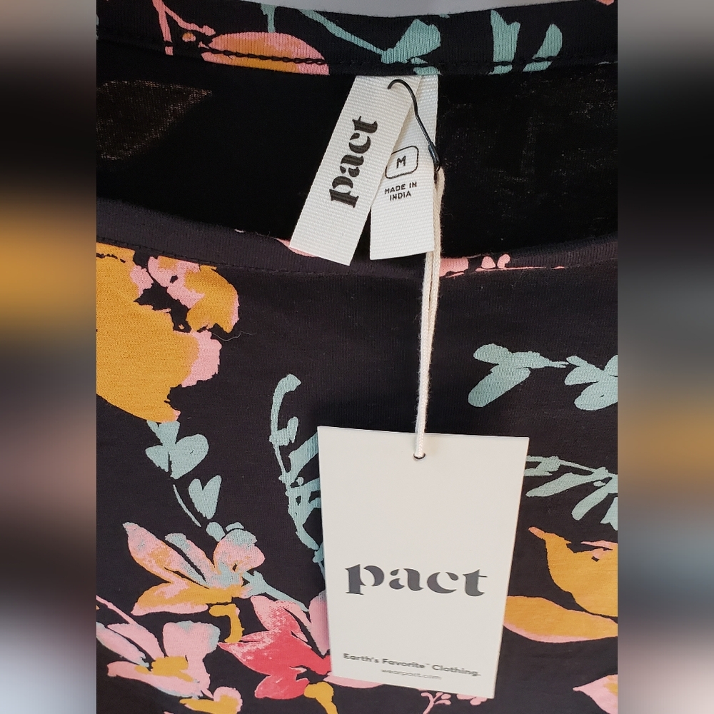 Pact Floral Dress Womens M Black Organic Cotton Mini Belted NWT - Picture 5 of 6